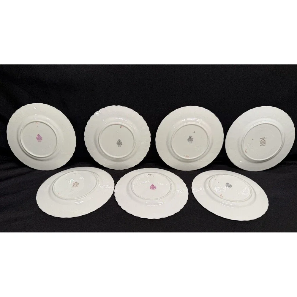Set of 7 Minton Bone China Cheviot Gold leaf round Bread Plates 6.25” England